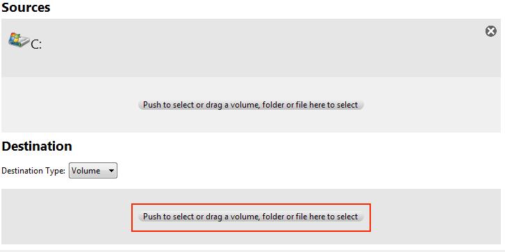 With your source(s) selected, you can now select your destination for your custom backup.