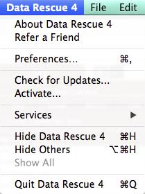 You may activate Data Rescue 4 after a scan is complete by going to the “Data Rescue 4” menu at the top of the screen and selecting “Activate”.