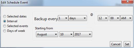 This schedule type allows you to specify a specific time and date at which to perform your backup.